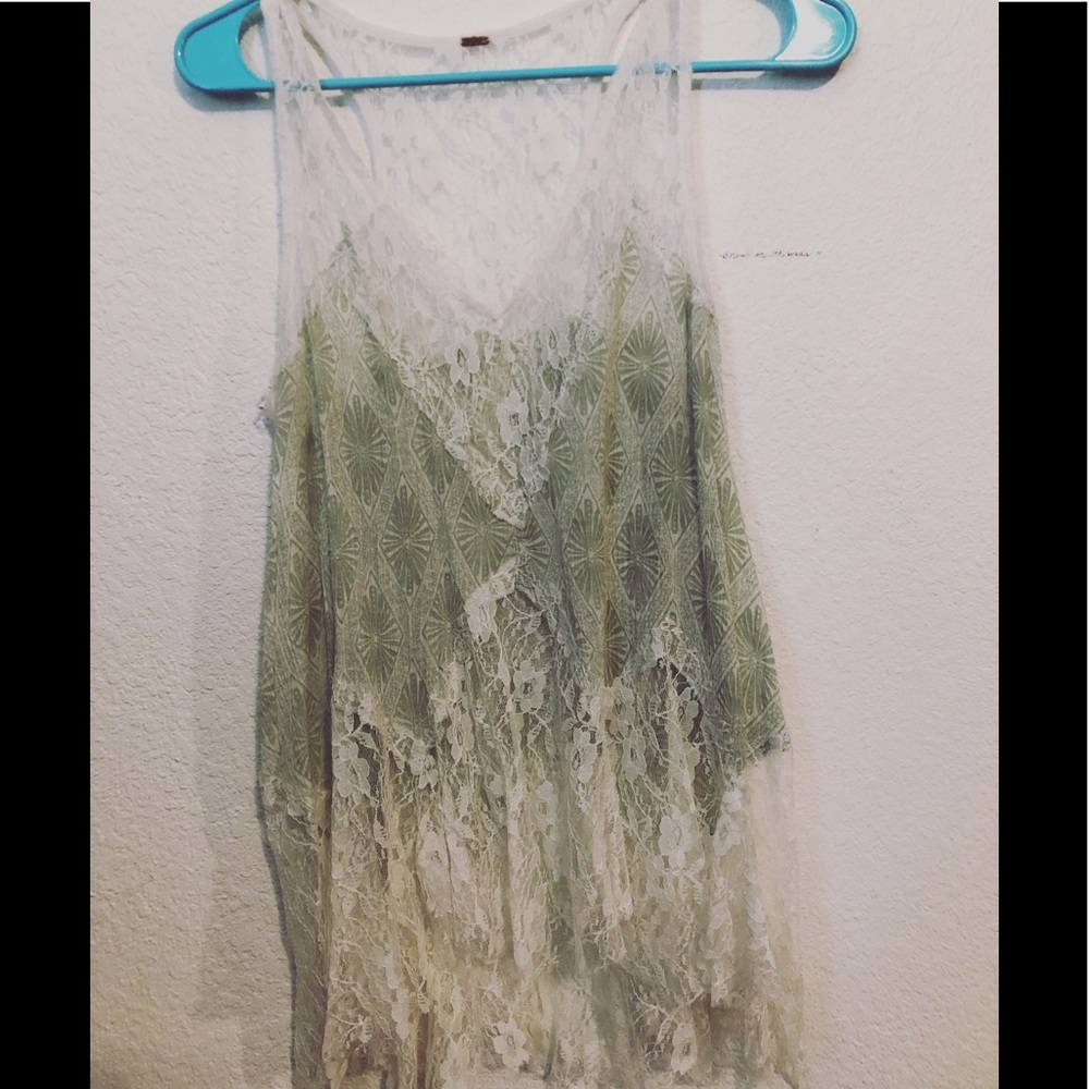 Free people lime lace sheer shirt
